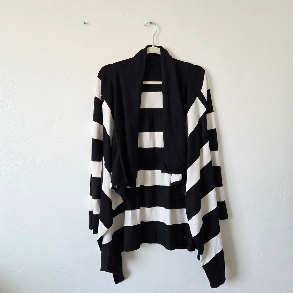 White House Black Market Cardigan Sweater Open Front Striped Soft Comfy Cozy M